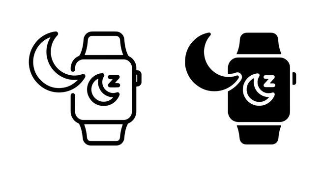 Smartwatch Sleep Tracking Icons, Night Mode Watch Face, Moon Sleep Symbol, Digital Health Monitoring