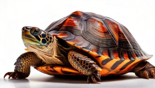 Radiant Radiated Tortoise - A Captivating Close-Up on White Background.