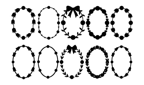 Elegant Coquette Floral Border Set Featuring Hand Drawn Flowers, Botanical Leaves and Ribbon Details for Wedding and Greeting Card Templates
