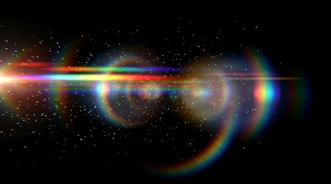 Colorful Lens Flare Rainbow Effect with Stars on Black Background