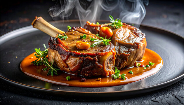 Osso buco with tender veal marrow bone and glossy reduced sauce