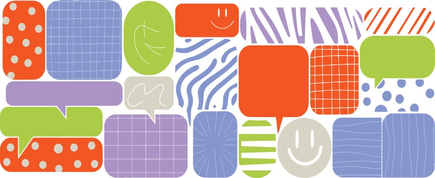 Patterns featuring geometric shapes and stripes in vibrant colors arranged in a playful layout featuring design elements, abstract shapes, colorful