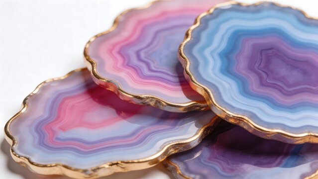 Colorful agate slices with gold edges
