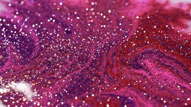 Vibrant Pink and Purple Glitter Explosion Macro Shot.