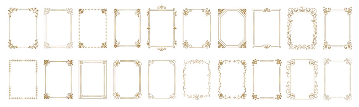 Elegant collection of vintage golden decorative frames and borders isolated on white background, luxury ornamental vector set for invitations, wedding cards, certificates, logos and premium branding d