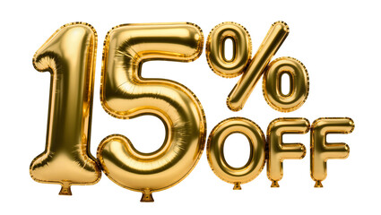 Golden 15% OFF balloons isolated on transparent background © Elena