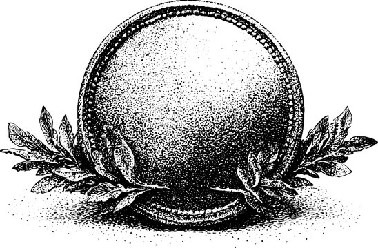 Circular blank plaque with laurel branches on flat surface