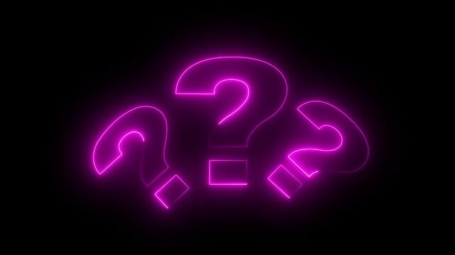 Question mark sign animation. Neon colored digital 3D big question rotational. motion graphics Question Mark Icon Neon Style Animation and icon. Neon question mark icon on black background