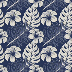 Aloha hibiscus flower Hawaiian tropical seamless pattern. nature floral abstract back ground. © tubtim