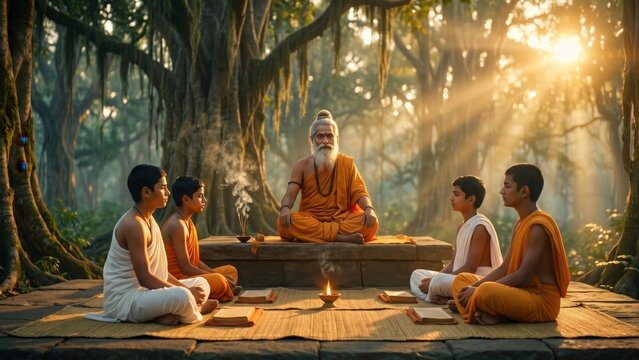 Ved Vyasa Teaching Disciples In Forest Ashram