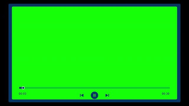 Video media player template play button animation with green screen, Video media player play button clicked by mouse cursor animation with green screen