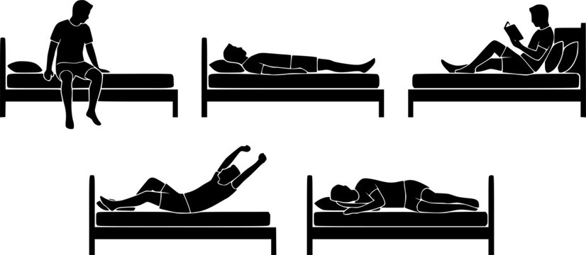 Set of man on bed silhouette vector
