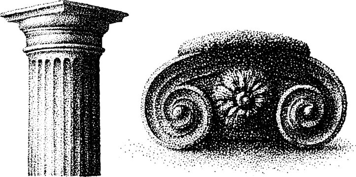 Classical column and capital fragments displayed on white background