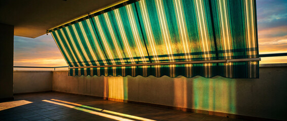 Fototapeta premium Balcony awning casting colorful shadows at sunset