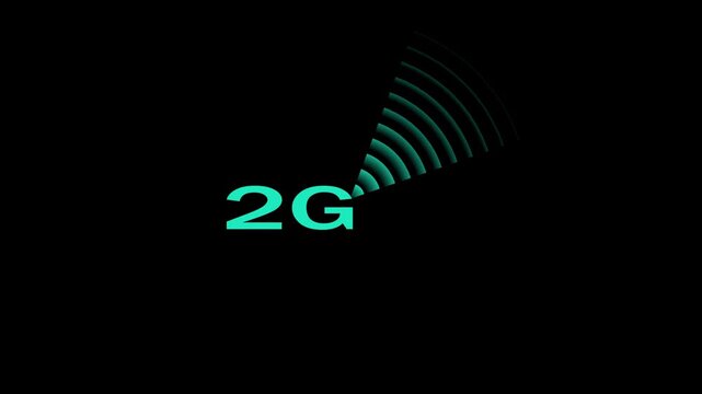 Abstract a digital animated teal glow 2G network icon design in flat icon.Radio wave, 2G network,radar,networking icon concept animation on black background.