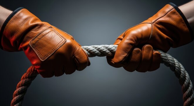 Two hands pulling on a rope.