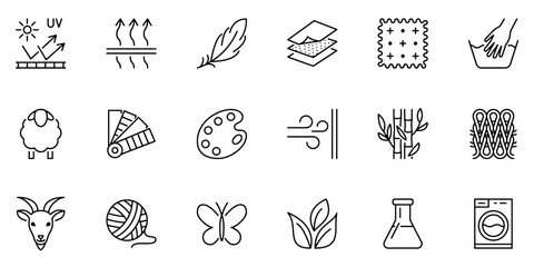 Fototapeta premium Fabric Feature Line Icon Set, Textile Material Properties Vector Transparent Background