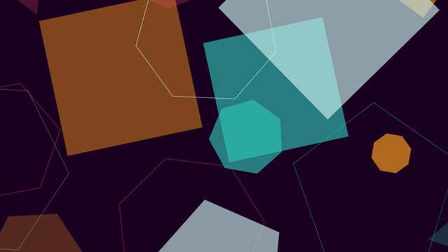 Geometric shapes illustration with colorful polygons and lines on dark background