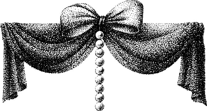 Decorative bow tied with draped fabric and bead tassel