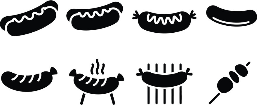 Sausage and Hot Dog Silhouette Vector Illustration Featuring Grilled Meat Products BBQ Design Collection for Food Branding and Restaurant Use