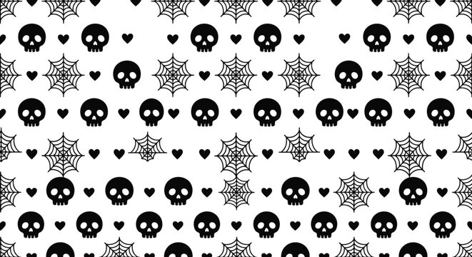 Halloween Seamless Pattern with Skulls and Spider Webs