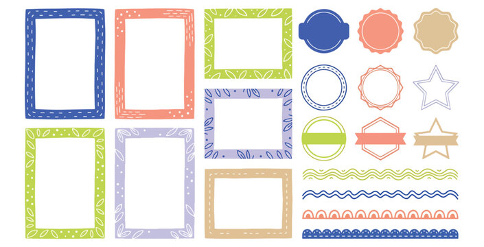 Set of hand drawn frames and borders for invitation card design element or decorative photo margins.
