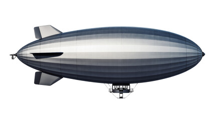 Sleek silver and blue zeppelin airship with gondola, isolated on transparent background © Elena