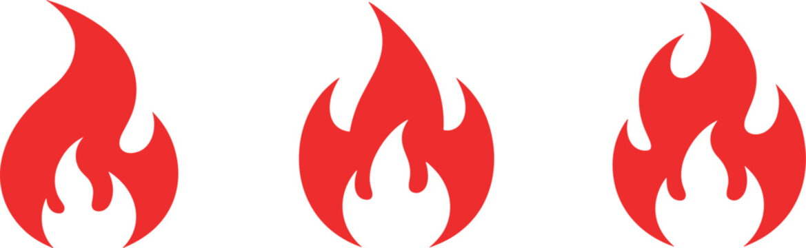 Three solid red flame icons in varying sizes and shapes on a white background