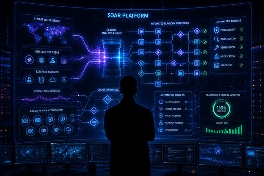 SOAR platform automating security operations with threat intelligence and playbook workflows