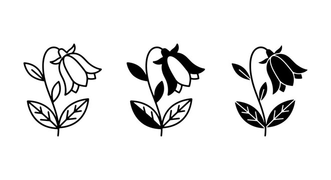 Bellflower Icons Set, Floral Vector Graphics, Botanical Outline Illustrations, Nature Elements