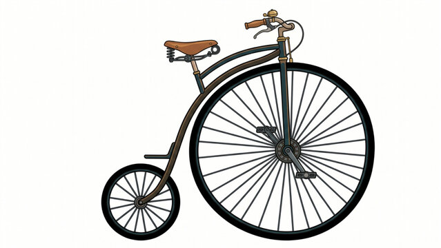 Antique penny farthing bicycle isolated on white background