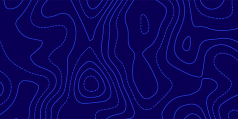Abstract blue topographic map background with light contour lines, wavy terrain pattern, modern vector texture design © Mah