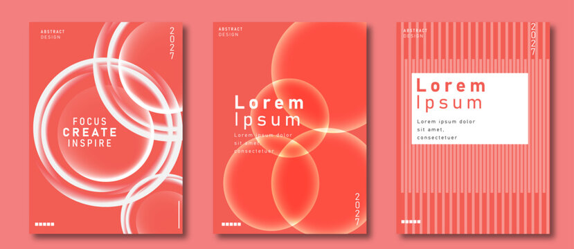modern coral abstract poster collection with glowing circles and geometric striped layout design