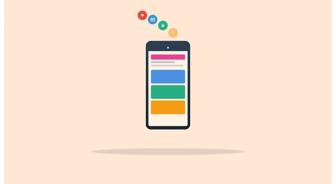 Mobile smartphone app notifications interface animation with social animation