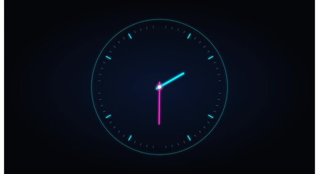 Neon digital clock motion minimalist time passing animation