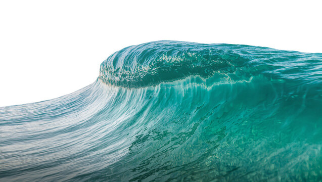 Turquoise ocean wave cresting, isolated on transparent background