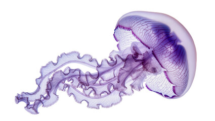 Translucent purple jellyfish with delicate tentacles, isolated on transparent background © Elena