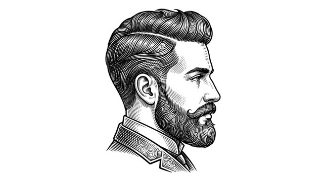 Vintage Style Bearded Man Profile Portrait Illustration