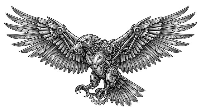 Mechanical Eagle Flying With Open Wings Detailed Illustration