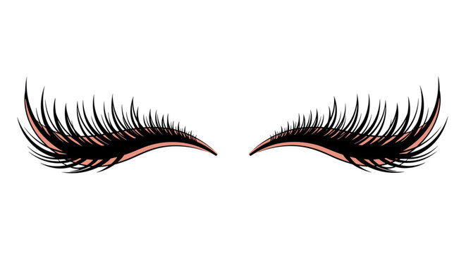 Beautifully long and thick false eyelashes with pink undertones on a white background