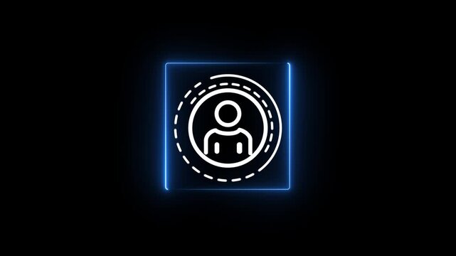 Glowing neon Robotic hand pointing at holographic icon of client profile. Concept of marketing automation system for audience targeting personalization and digital customer engagement.4k motion video