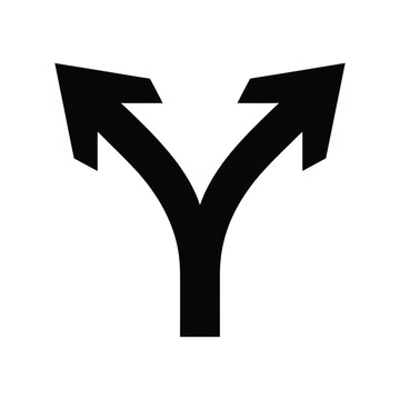 Black silhouette of two diverging arrows pointing left and right isolated on transparent background vector illustration.