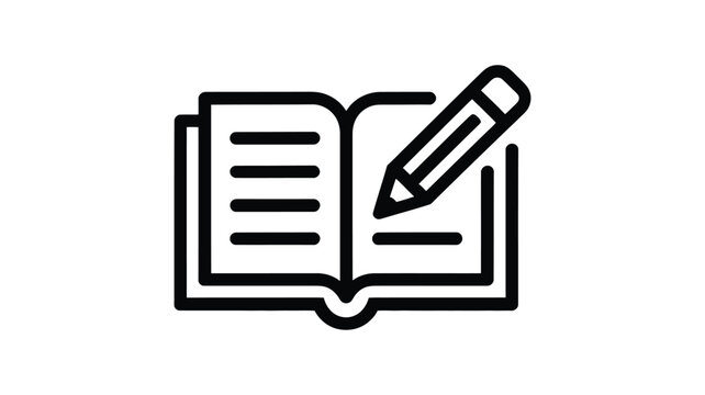 Open notebook with writing pen icon isolated on transparent background flat style vector illustration for educational concepts.