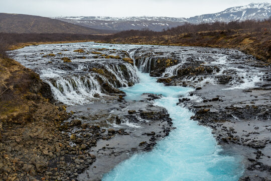 Br&uacute;arfoss,  the Iceland&rsquo;s Bluest Waterfall, located along the famous Golden Circle route. Fed by glacial meltwater from the Langj&ouml;kull Glacier its unique, intense turquoise hue is caused by light scat