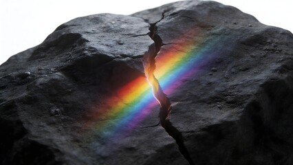 Fototapeta premium Rock with rainbow light through crack