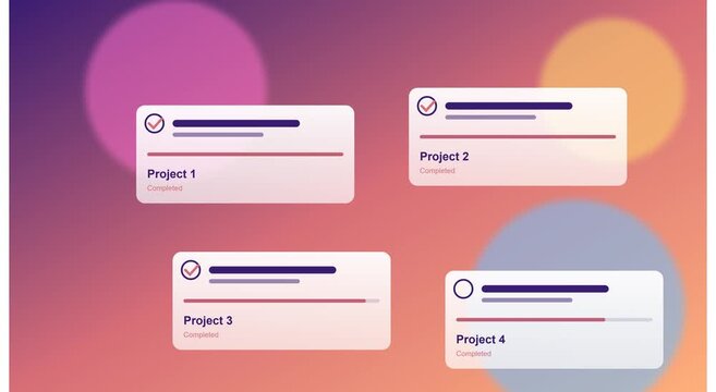 Project task checklist animation with progress bars and checkmarks animation