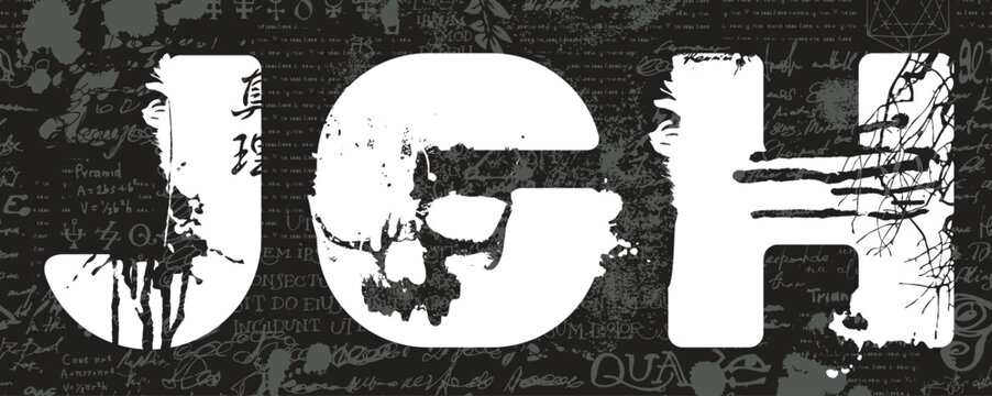 The letters J, G, and H. A vector grunge font for word images featuring human parts, eyes, and mouths, along with plant and animal elements. Alphabet on Themes: horror, witchcraft, and magic. Creates 