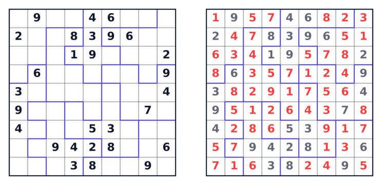 Hard Sudoku puzzle grids featuring numbers in black and red colors  