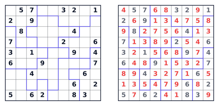 Hard Sudoku puzzles with completed grid and solution on white background  