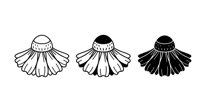 Flower Icons, Simple Botanical Vector Graphics, Black and White Floral Elements, Nature Design